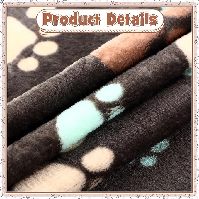 Tegeme 12 Pcs Pet Blankets 30 x 20 Inch Soft Fluffy Fleece Dog Cat Warm Paw Print Pattern Blankets Flannel Throw for Pets Dog Puppy Cat(Dark Gray, White, Camel)