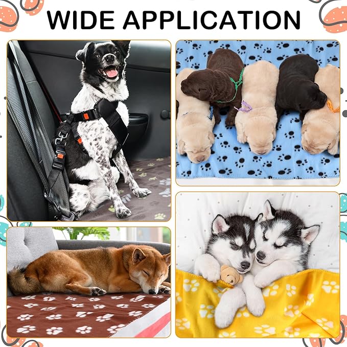 Tegeme 12 Pieces Fleece Blankets for Pets Dog Puppy Paw Print Cat Bedding Cover Blanket for Small Animals Pig Cage Liner Sleep Mat Pad Kitten Soft Warm(Cute Style,47 x 24 Inches)