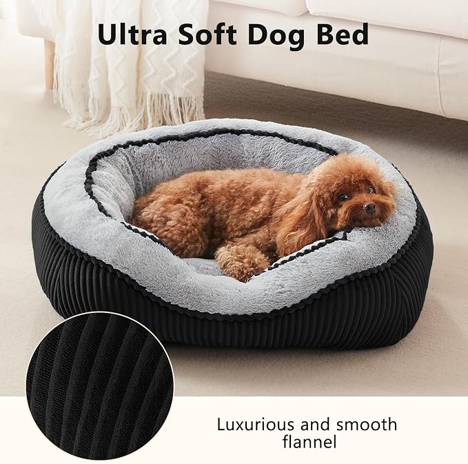 Dog Beds for Small Medium Large Dogs & Cats. Washable Pet Bed, Orthopedic Dog Sofa Bed, Soft Calming Sleeping Warming Puppy Bed (Black, Medium-(25’’x 21’’x 8’’))