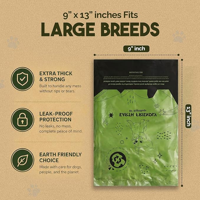 Earth Friendly Dog Poop Bags, 324 Count - Extra Thick, Leak-Proof, Lavender Scented Dog Poop Bags with Odor Blocker - Eco-Friendly, Tear-Resistant, 9x13 Inch Bags for Large & Small Dogs - 18 Rolls