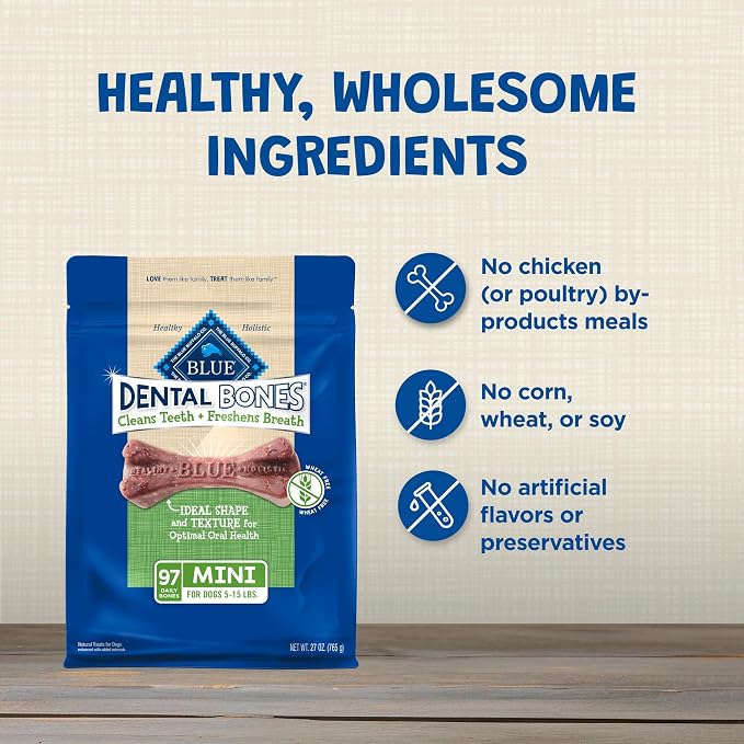 Blue Buffalo Dental Bones Mini Natural Dental Chew Dog Treats Bag Value Pack