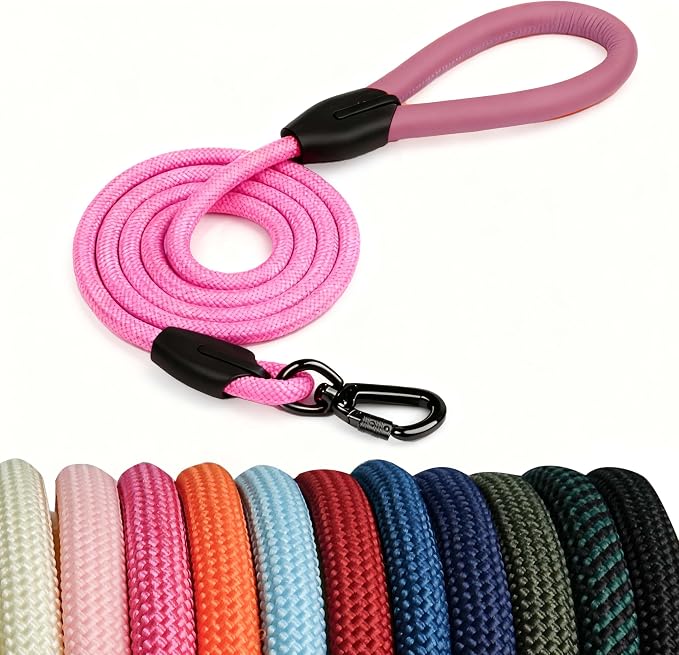 Nylon Dog Leash, 6ft Dog Rope Leashes,Braided Dogs Leashes,Leather Leads,Pet Leash for Small Dogs,Resistant Lead Rope,Puppy Leads,Pet Lead for Small, Medium, Large Dogs(Pink Red, 6 FEET)