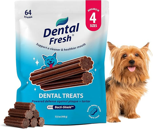 Dental Fresh Dental Treats for XS Dogs, Vet-Formulated Teeth Cleaning Dental Sticks to Help Reduce Plaque and Tartar and Freshen Breath, 64 Count Brush Free Dental Chews for Dogs up to 10 lbs