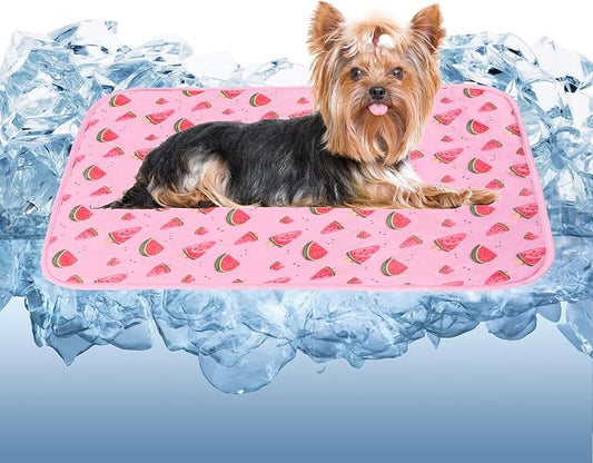 DELIFUR Cat Cooling Mat- Pet Cooling Mat Outdoor for Dogs Ice Pad for Kitten Cat Puppy Machine Washable (Medium, Pink Watermelon)