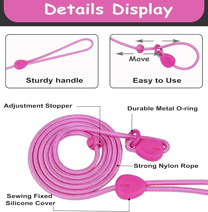 6FT Dog Training Leash - Slip Lead for Small & Medium Dogs - Strong, Lightweight, No Pull - Comfortable Loop (D-Pink, 6FT)