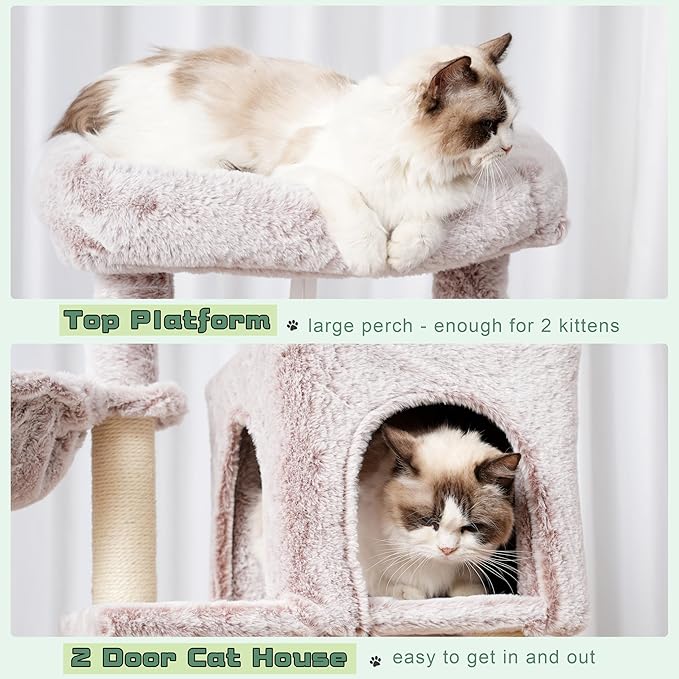 Gitelsnour Cat Tree, Cat Tower for Indoor Cats, 43.3 inch Cat Tree Tower with Sturdy Steel Tube, Cat Hammock, Cat Condo for Small Cats and Kittens, Cat Scratching Post, Muchroom GCT004SMU