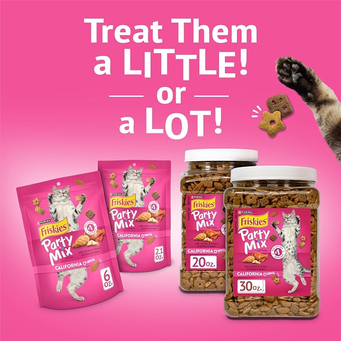 Friskies Purina Party Mix California Crunch with Chicken and Flavors of Turkey and Bacon Cat Treats - 20 oz Canister (Pack of 2)