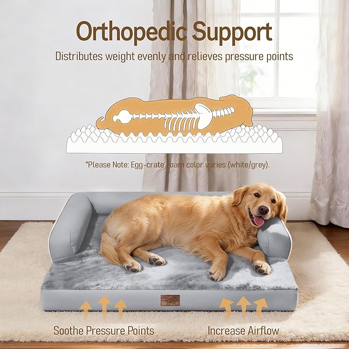 Comfort Expression Extra Large Dog Bed - XXL Orthopedic Washable Bed for Big Dogs - Waterproof Non-Slip Pet Couch Bolster with Removable Cover, 48 x 33
