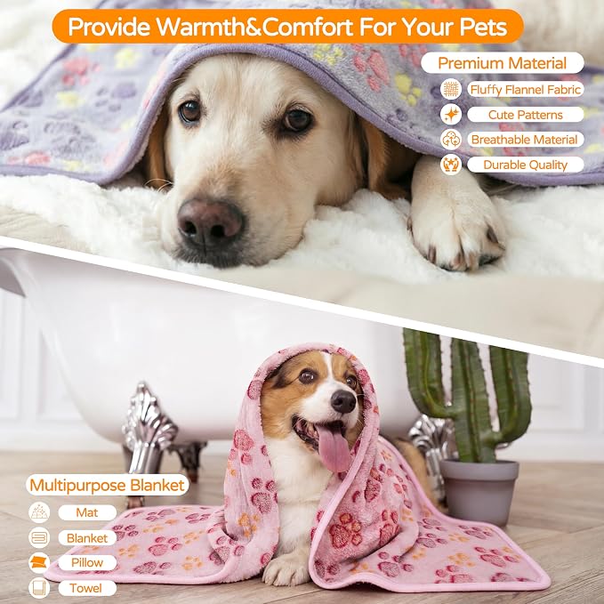 1 Pack 3 Blankets Premium Soft Fluffy Pet Flannel Blanket,Paw Printed Throw for Dogs, Cats and Puppies (Heart Set, 41×31 inch, Pack of 3)
