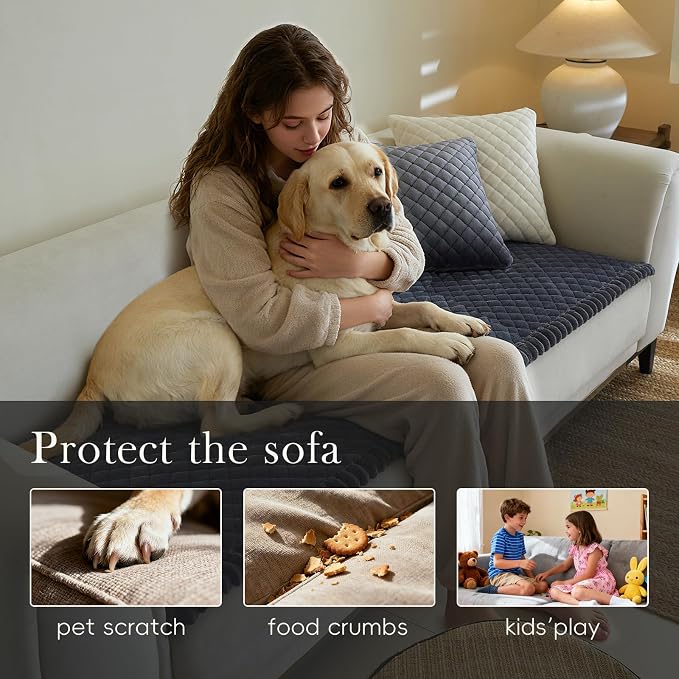 Diamond Quilted Couch Cover for Dogs Non Slip - Large Silicone Particles Pet Friendly Thick Sofa Slipcover for 3 Cushion Couch Washable Furniture Protector Mat for Dogs Cats