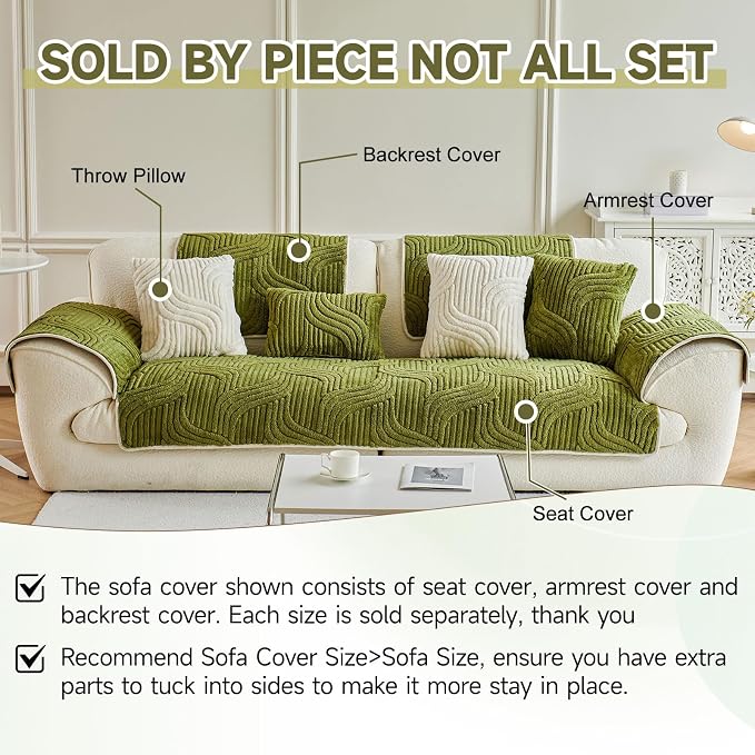 OTOB Couch Covers for 3 Cushion Couch Sofa Pet Friendly, Washable Plush Sofa Slipcovers Furniture Protector, Non Slip All Season Soft Fuzzy Pet Couch Cover, 1 Piece(Matcha Green, 27.6"x82.7")