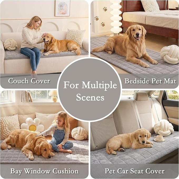 MEETSKY Couch Cover for 3 Cushion Couch Sofa, Grey Sofa Covers for Dogs Washable, Non-Slip Sofa Protector Pet Friendly Dog Mats for Couches Soft Furniture Covers, 27.6" x 82.7", Light Grey