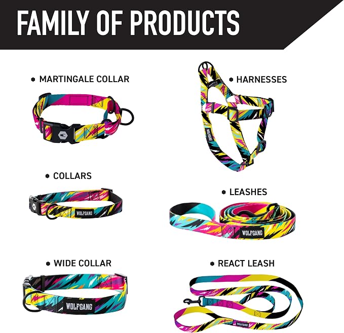 Wolfgang Heavy Duty, Adjustable Dog Collar with Quick Release Nylon Buckle for Walking & Training, FuzzyTails Print, Medium