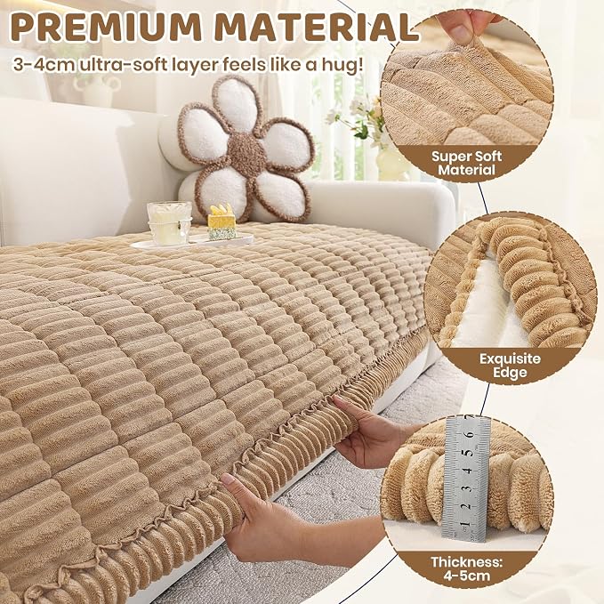 Royhom Couch Cover for Dogs Washable, Soft Thick Pet Couch Covers for Sofa, Pawcart Couch Protector Pet Friendly, Furniture Covers Dog Mat for Couches and Sofas (Khaki, 27.6 x 47.2 Inch)