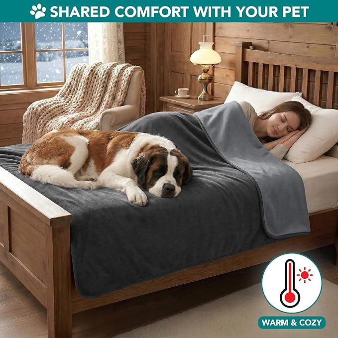 PetAmi Waterproof Dog Blanket for Couch, Pee Proof Reversible Cat Blanket for Sofa Bed Furniture Protector, Soft Fleece Washable Pet Throw for Dogs Cats Puppies Kittens, 60x80 Gray