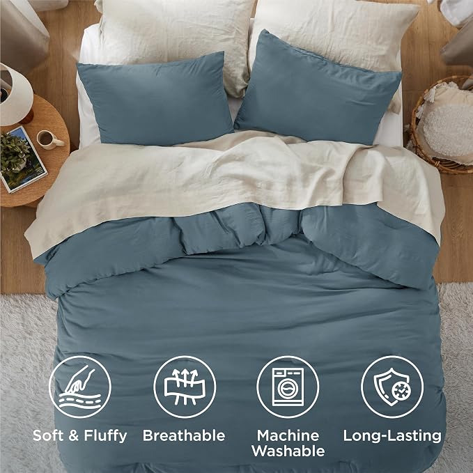 Bedsure California King Comforter Set, Slate Blue Soft Prewashed Bedding for All Seasons, 3 Pieces GentleSoft Bed Set, 1 Lightweight Comforter (104"x96") and 2 Pillowcases (20"x36")