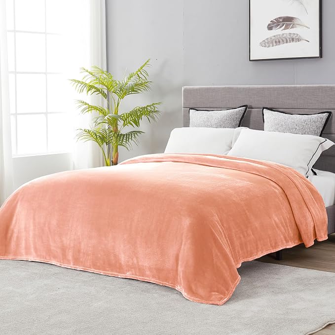 DREAMNINE Extra Large Soft Comfy Fluffy Fleece Bed Blanket Queen Size 90" x 90", Luxury Decorative Fuzzy Blanket for Bedroom, Big Cozy Shaggy Warm Flannel Blankets for Winter Autumn Pet, Peach