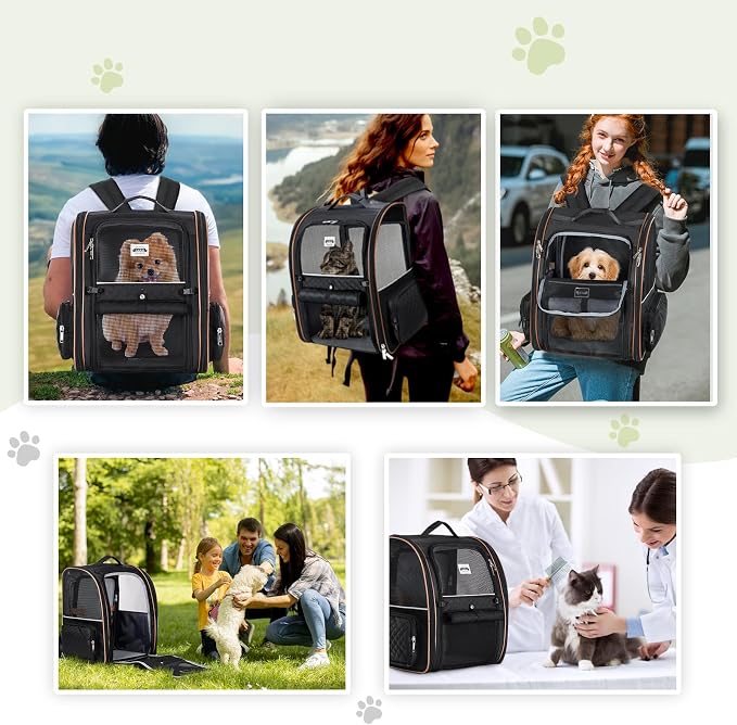 Large Cat Backpack Carrier Expandable Pet Carrier Backpack for Small Dogs Medium Cats Fit Up to 18 Lbs, Dog Backpack Carrier, Foldable Puppy Backpack Carrier for Travel,Black