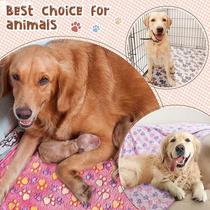 Tatuo 4 Pack Fleece Dog Blankets for Puppy Cats Multi-Size Sleep Mat for Pet Guinea Pig Soft Washable Warm Crate Bed Puppy Teething Toys Print Pattern Blanket Indoor(Mixed Color,51 x 63 Inch,Paw)