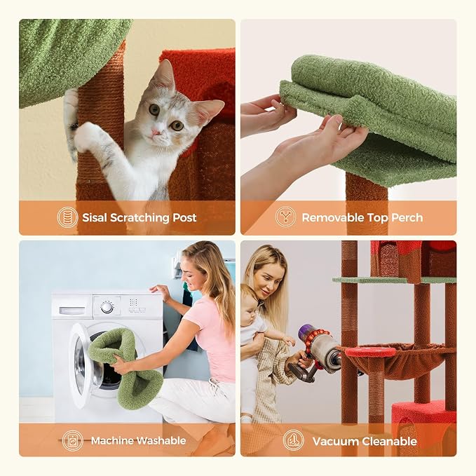 69” Cat Tree for Indoor Cats Large Adult, Multi-Level Cat Tower with Scratching Post, Dual Top Perches, Big Hammock, 2 Condos & Bat Toy Ball, Cat Furniture for Multi-Cat Households, Brown
