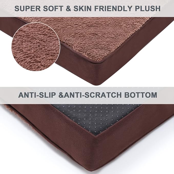 Waterproof Dog Bed Medium Size Dog Orthopedic Dog Beds for Crate with Removable Washable Cover Egg-Crate Foam Pet Pad Mat with Anti-Slip Bottom, 35x22 Inch, Brown