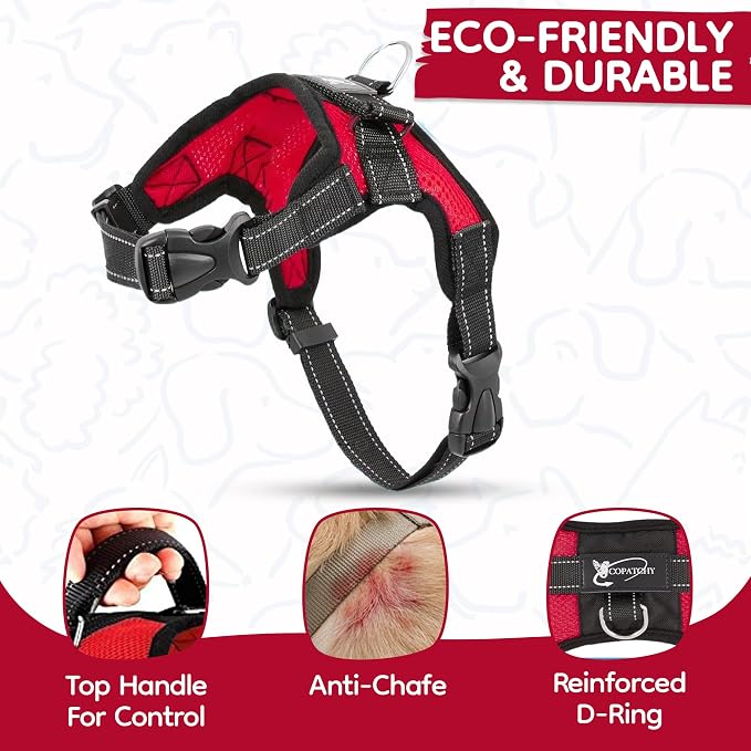 No Pull Reflective Adjustable Dog Harness with Handle- Comfortable Soft All Weather Mesh, Easy On Puppy Harness for Small Medium and Large Dogs (Red) Small