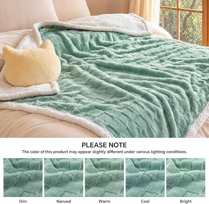 Luciphia Waterproof Dog Blanket, Leakproof Small Pet Blanket for Couch Sofa Bed Furniture Cover Protector, Washable Soft Sherpa Fleece with 3D Jacquard, Cozy Calming Reversible, Sage Green, 40"x28"