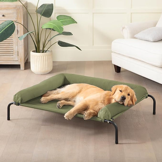 Cooling Elevated Dog Bed for Large Dogs, Portable Indoor & Outdoor Raised Dog Bed with Breathable Mesh, Chew Proof Pet Hammock Cots with Removable and Waterproof Bolsters