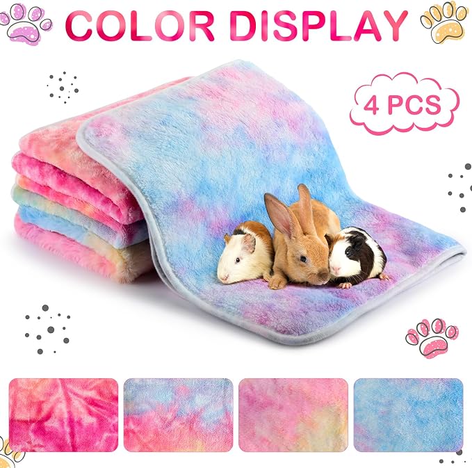 Reginary 4 Pcs Waterproof Guinea Pig Blankets Washable Small Animal Fleece Bedding Absorbent Guinea Pig Cage Liners Reusable Training Pee Pad Pet Sleep Mat for Hamster(Tie Dye Pattern,35 x 24 Inch)