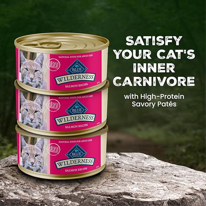 Blue Buffalo Wilderness Salmon Paté Adult Wet Cat Food, High-Protein & Grain-Free Recipe Enhanced with Vitamins, Minerals, and Other Nutrients, 3-oz. Cans (24 Count)