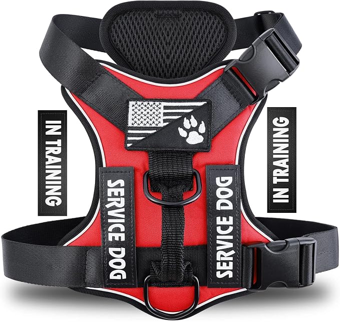 Service Dog Harness, Reflective Dog Vest Harness with 5 PCS Patches, Adjustable Soft Oxford Pet Harness, Inner Layer Mesh, Easy to Control for Dogs