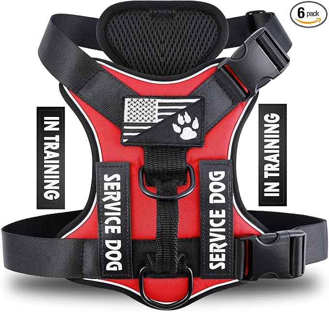 Service Dog Harness, Reflective Dog Vest Harness with 5 PCS Patches, Adjustable Soft Oxford Pet Harness, Inner Layer Mesh, Easy to Control for Dogs