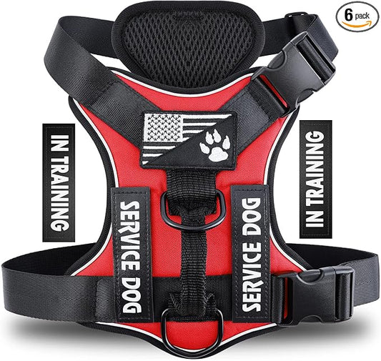 Service Dog Harness, Reflective Dog Vest Harness with 5 PCS Patches, Adjustable Soft Oxford Pet Harness, Inner Layer Mesh, Easy to Control for Dogs