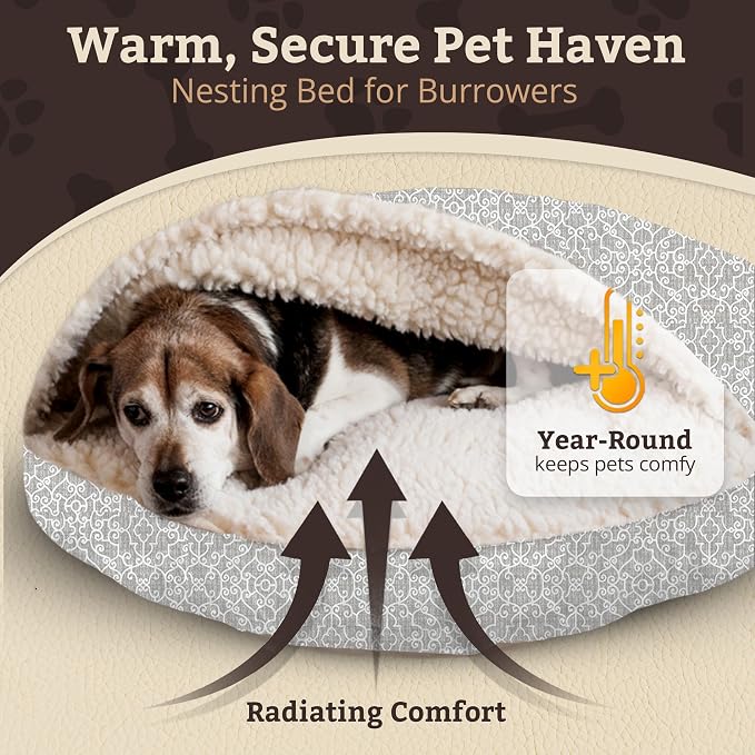 Snoozer Cozy Cave Dog Bed - Indoor Dog Bed with Cover Cave, Covered Calming Burrow for Medium & Large Sized Pets with Blanket Attached, Enclosed, Removable Washable Cover - XL, Ramey Gray