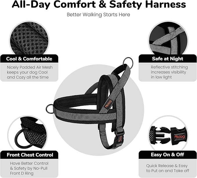 Didog No Pull Dog Harness with Breathable Mesh Padded, Full Reflective & Quick Fit Adjustable Vest Harness, Easy for Training Walking for Small & Medium and Large Dogs (Black, L:Chest 26-32")