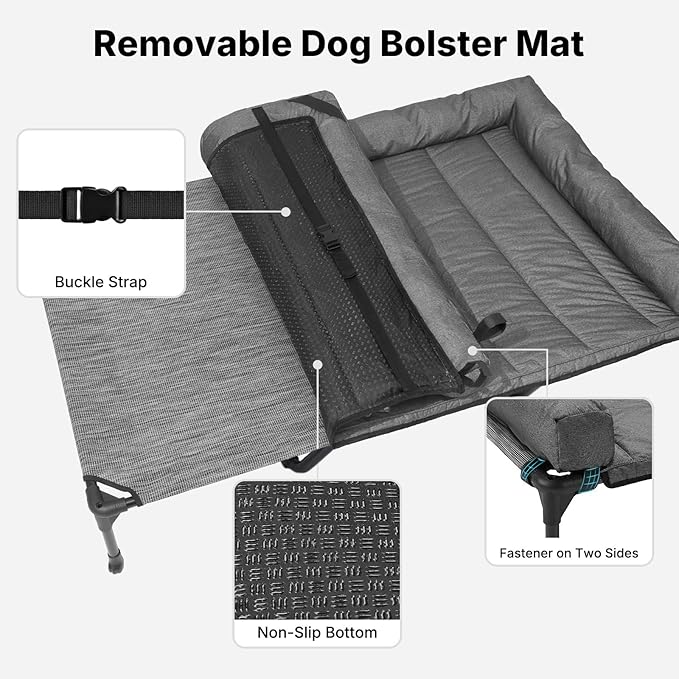 Veehoo Cooling Elevated Dog Bed Add Removable Waterproof Bolster Cushion Mat, Raised Pet Cot with Breathable Teslin Mesh, No-Slip Feet, Dog Sofa Bed for Indoor Outdoor, XXLarge, Black Silver