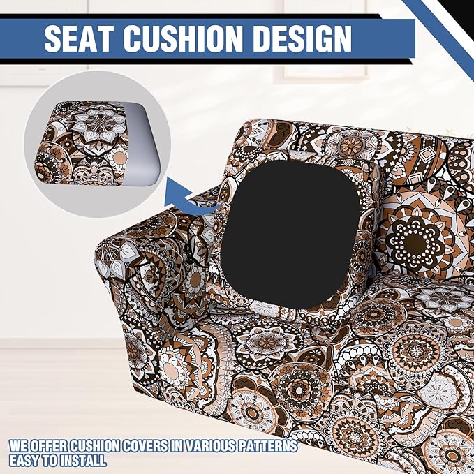 Stretch Couch Covers for 4 Separate Cushion Couch Sofa-Floral Printed Couch Sofa Cover,Washable Sofa Slipcover,Pet Friendly Furniture Protector with Elastic Bottom,Universal Fit for Home(Couch,Cover)