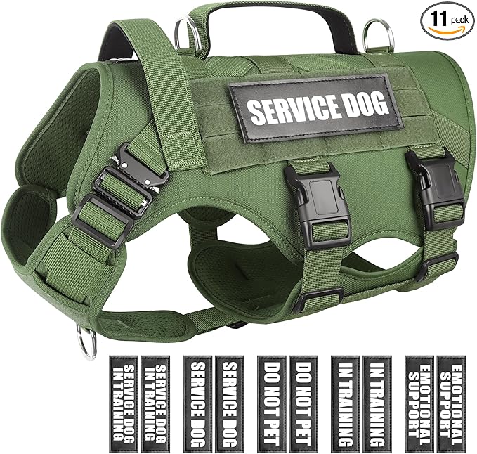 WINSEE Service Dog Vest Harness for Large Dog, Tactical Working MOLLE Vest with 10 Pet Patches, No Pull Heavy Duty Harness for Training Walking