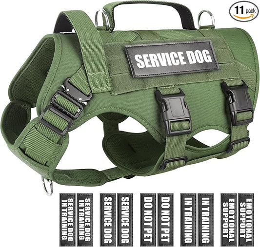 WINSEE Service Dog Vest Harness for Large Dog, Tactical Working MOLLE Vest with 10 Pet Patches, No Pull Heavy Duty Harness for Training Walking