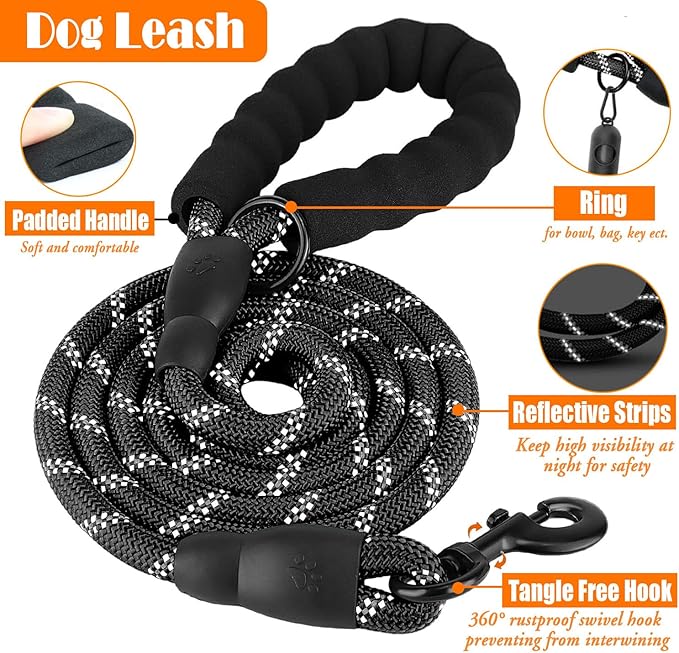 LOBEVE No Pull Dog Harness, Collar & Leash Set | Includes Dog Seat Belt, Collapsible Bowls & Poop Bag Dispenser. Ideal for Training, Walking, Hiking. Fits Small to Large Dogs(Black-XL)