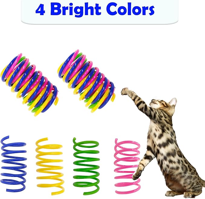 Cat Spring Toys 40 Packs Colorful Plastic Spring Coils Attract Cats to Swat, Bite, Cat Toys for Indoor Cats for All Breeds