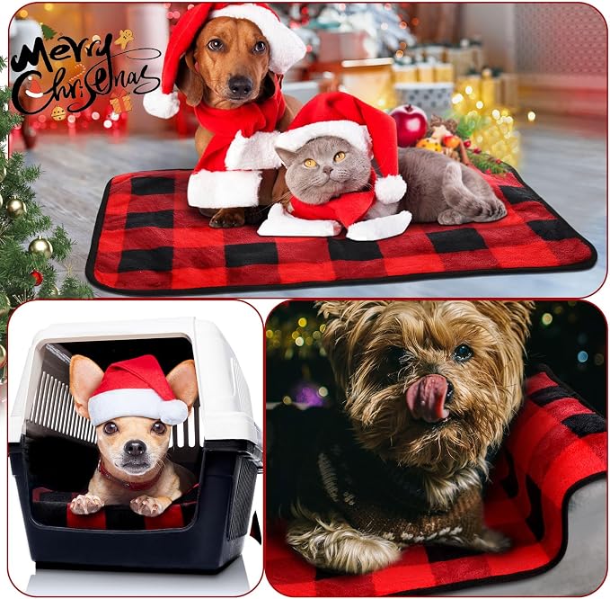 Reginary 4 Pcs Waterproof Guinea Pig Blankets Washable Small Animal Fleece Bedding Absorbent Guinea Pig Cage Liners Reusable Training Pee Pad Pet Sleep Mat for Hamster(Plaid,24 x 16 Inch)