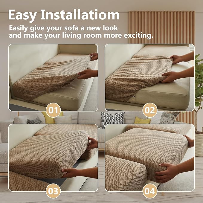 Yoovat Couch Cushion Covers for Sofa Couch Covers Wear-Resistant Universal Sofa Cover Washable Stretch for Sectional Slipcovers (Texture-Light Coffee, 2 Seats + Chaise Cover)