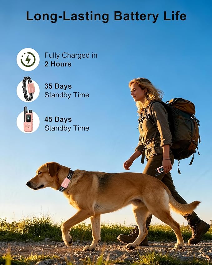 Dog Shock Collar - 4500FT Dog Training Collar with Remote, IPX8 Waterproof Electric Dog Collar with 4 Training Modes, Security Lock, Rechargeable eCollar for 10-120lbs Dogs(Hot Pink 1 Pack)