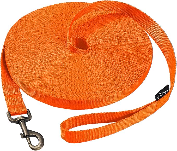 HIKISS Long Dog Leash Obedience Recall Training Agility Lead with Thickening Material for Large Dog - 15ft 20ft 30ft 50ft 100ft Training Leash(Orange 100ft)