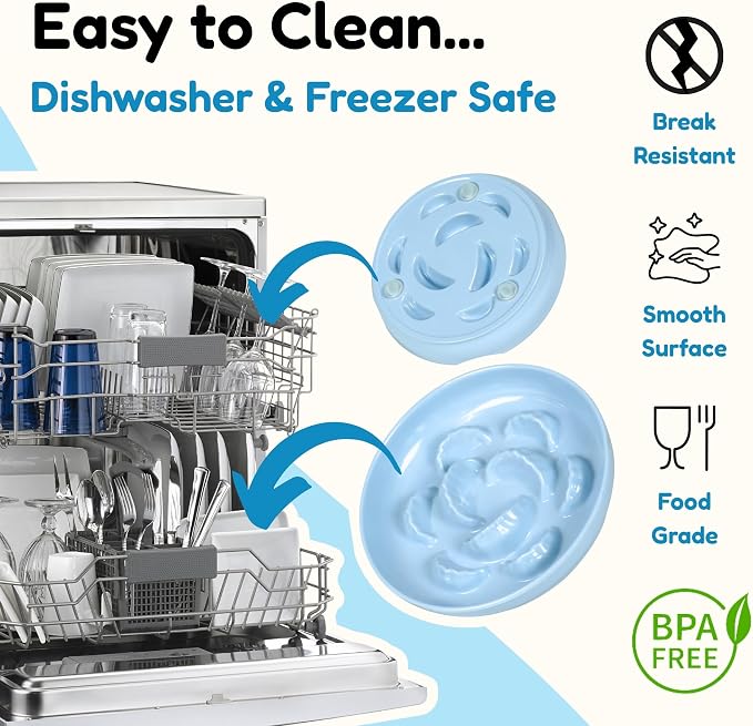 Unbreakable Slow Feeder Bowl for Cats and Small Dogs- Cat Plates for Wet & Dry Food- Melamine Puzzle Cat Bowl for Slow Eating- Whisker Friendly & Dishwasher Safe & Non Slip Design - (Blue,6.3'W*1.5'H)