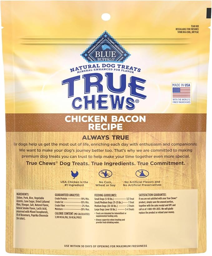 Blue Buffalo True Chews Dog Treats, Made in the USA with Natural Ingredients, Chicken Bacon Recipe, 22-oz Bag, (Pack of 4)