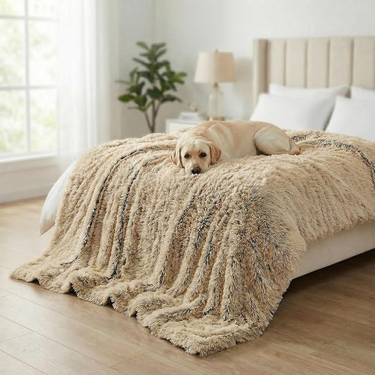 PJYuCien Dog Blanket for Dogs, Puppies and Pets, Lightweight & Portable Fluffy Fleece Throw, Super Soft Plush Cat Blanket for Couch/Car Seat/Furniture, Machine Washable, 60"x80", Beige