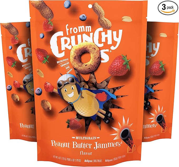 Fromm Crunchy Os Peanut Butter Jammers Dog Treats - Premium Crunchy Dog Treats - Peanut Butter Recipe - Pack of (3) 6 oz Bags