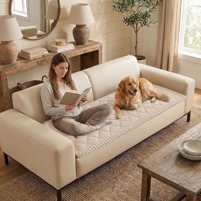 Smiry Couch Cover for Dogs, Non Slip Washable Pet Sofa Protector for Large Dogs, Cats, Fuzzy Plush Sofa Covers for 2 Cushion Couch, Against Fur, Dirt & Scratch Resistant, Apricot, 27.6"×59"